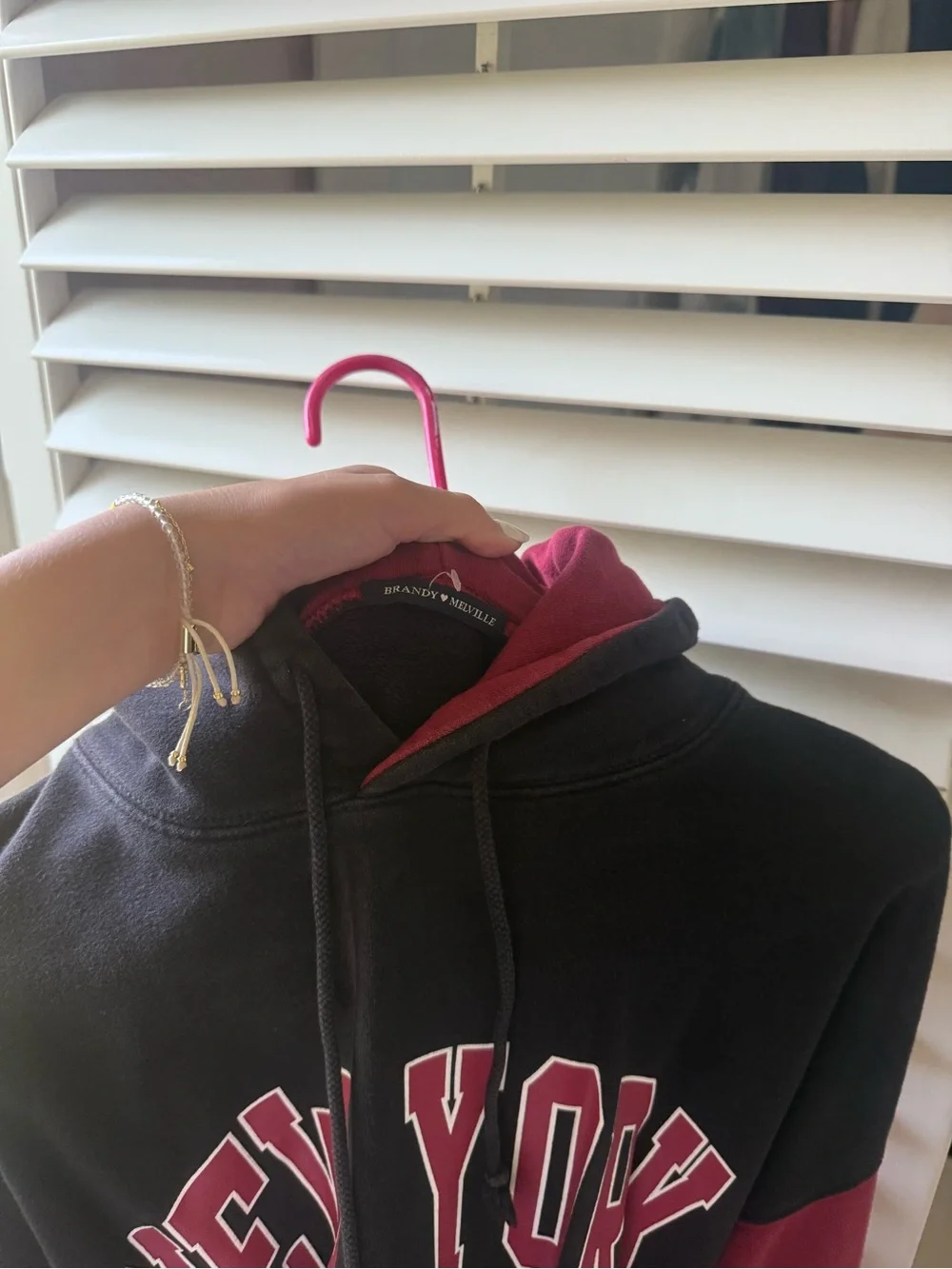 Brandy Melville Black & Pink "New York" Hooded Sweatshirt - Picture 3 of 4